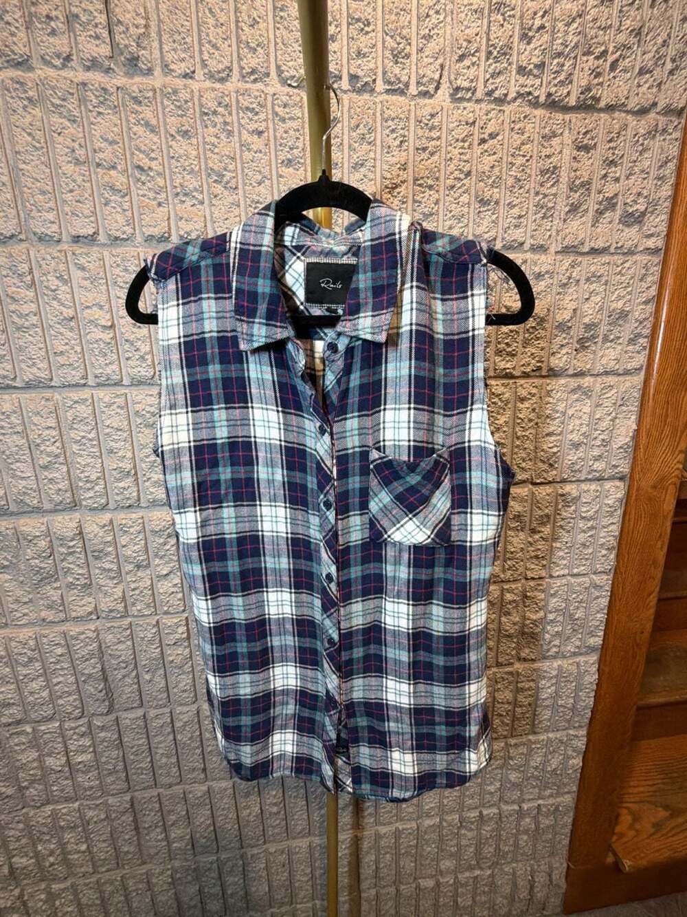 635 Rails Jordyn Plaid Sleeveless Button Down Shirt Size S